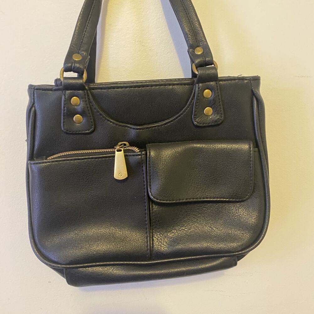 Vintage 90s Y2K Unbranded Black Faux Leather Top Handle Bag Manmade Vinyl - Picture 7 of 9